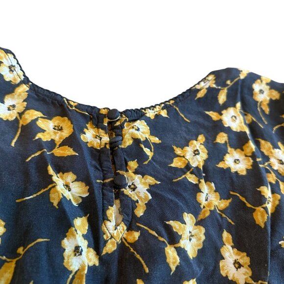 Free People 3/4 Sleeve Floral Print Dress Cotton Blend Grey Yellow Size 12 Women - Picture 8 of 12